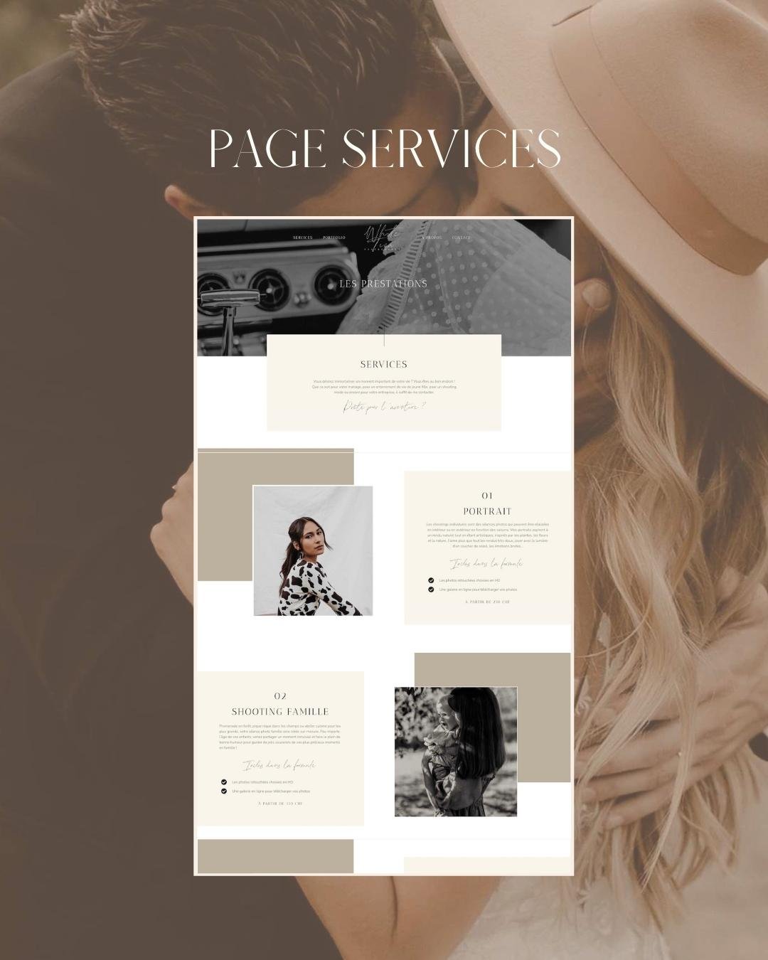 Webdesign page services site pour photographe